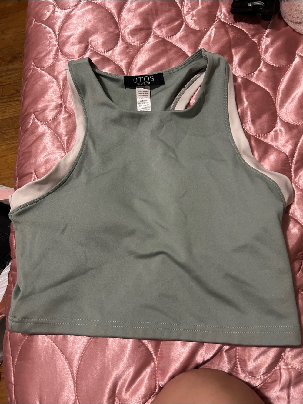 OTOS Sage Green Racerback Crop Top with Cream Trim